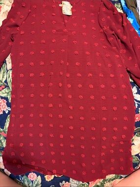 Quechua Red Textured Maxi Dress with Dot Embroidery